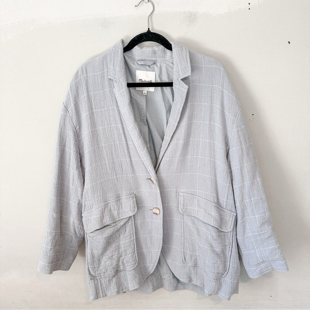 Madewell Cotton-Linen Relaxed Larsen Blazer Windowpane Blue Large - Picture 2 of 10